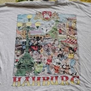 Men's Grey Vintage Single Stitch XL Hamburg Germany Cartoon Art Shirt Rare Fox